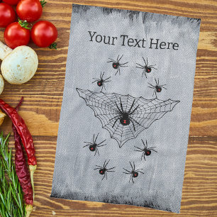 Black Spider Web omgeven door zwarte witte weduwen Theedoek