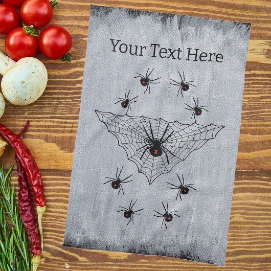 Black Spider Web omgeven door zwarte witte weduwen Theedoek
