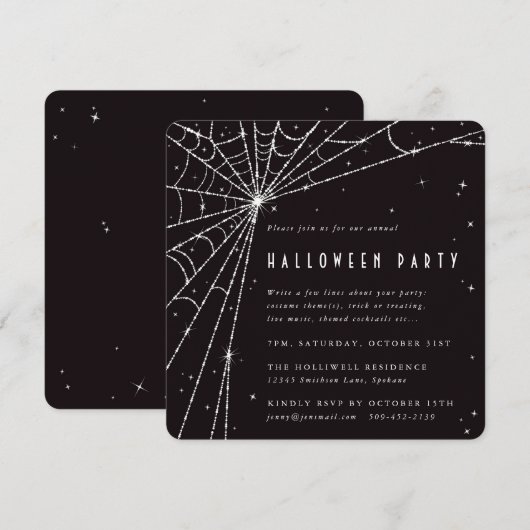 Black Square Diamond Spider Web Halloween Party Kaart (Voorkant / Achterkant)