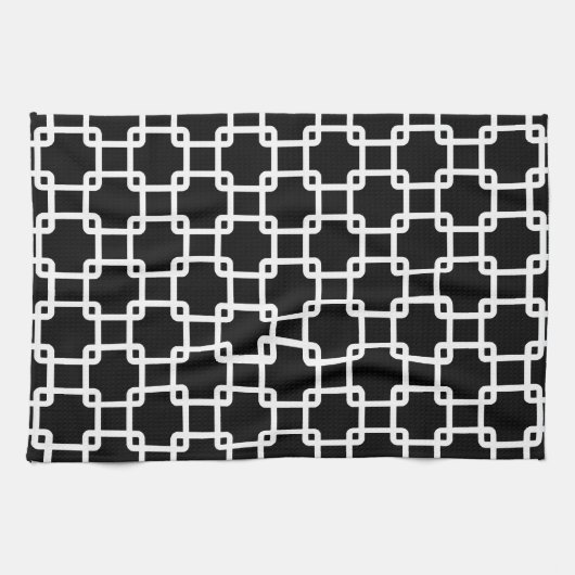Black Square Link Pattern Kitchen Towel Theedoek (Horizontaal)