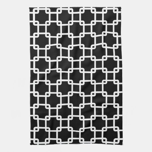 Black Square Link Pattern Kitchen Towel Theedoek (Verticaal)