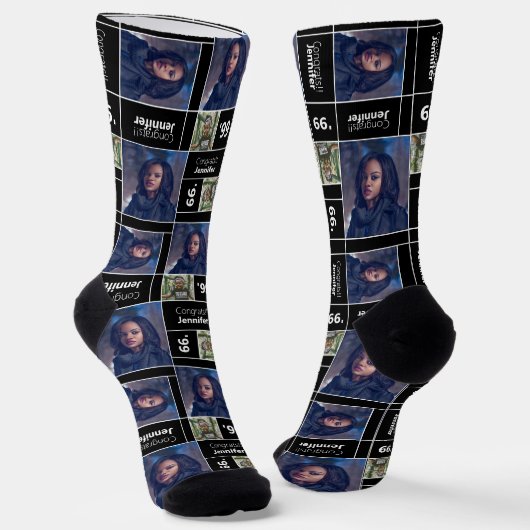 Black Square Photo Afstuderen Class Year Socks Sokken (Gebogen)
