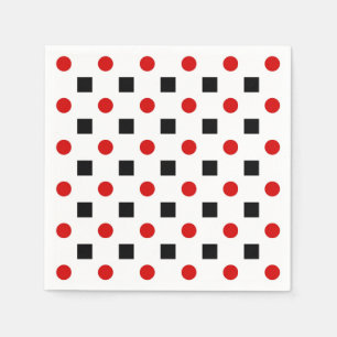 Black Squares Red Polka Dots Pattern White BG Servetten