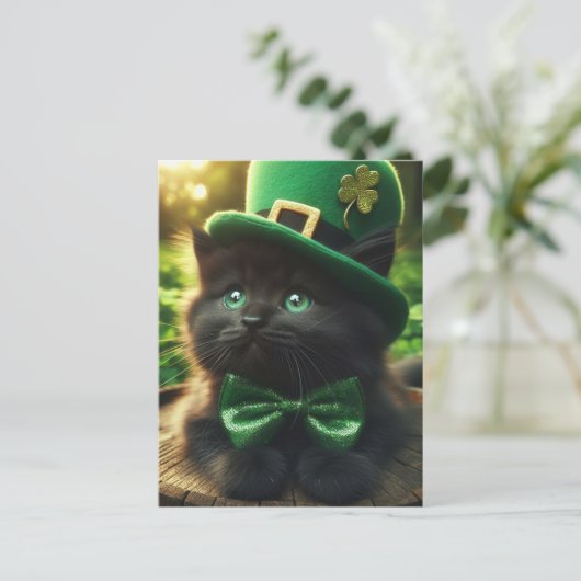 Black St. Patrick's Day Kitten Briefkaart (Staand voorkant)