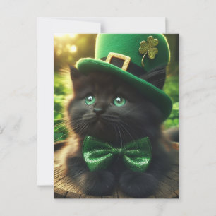 Black St. Patrick's Day Kitten Briefkaart