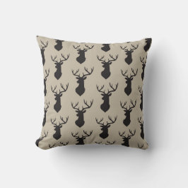 Black Stag head silhouette Taupe Kussen
