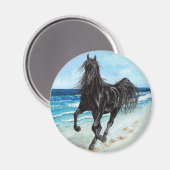 Black Stallion Arabe cheval rond aimant (Recto/Verso)
