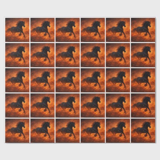Black Stallion Running Through Orange Mist Cadeaupapier (Vlak)