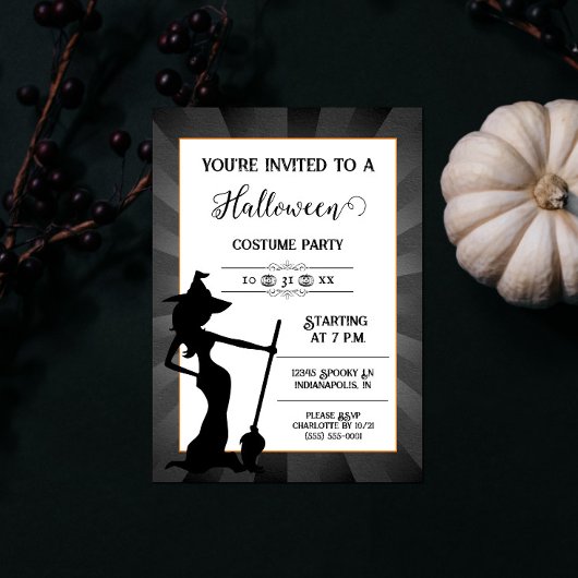 Black Starburst Witch Halloween Party Invitation