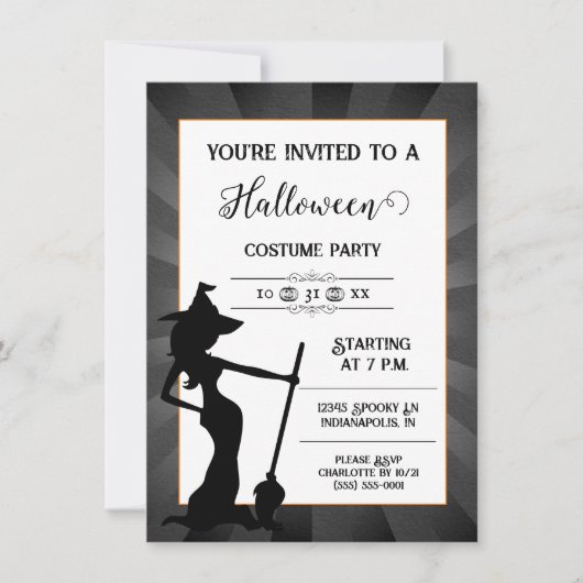 Black Starburst Witch Halloween Party Invitation (Devant)