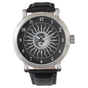 Black Starburst Yin Yang Horloge