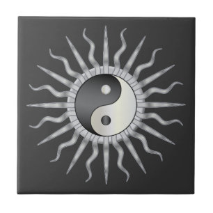 Black Starburst Yin Yang Tegeltje