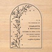 Black Starry Celestial Arch Botanische bruiloft Acryl Uitnodigingen (Voorkant)