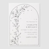 Black Starry Celestial Arch Botanische bruiloft Vellum Uitnodigingen (Voorkant)