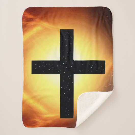 Black Starry Cross in Space Sherpa Blanket Deken (Voorkant)