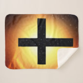 Black Starry Cross in Space Sherpa Blanket Deken (Voorkant (horizontaal))