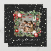 Black Starry Wreath Photo Joyeuse carte de Noël (Devant / Derrière)