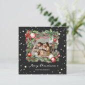 Black Starry Wreath Photo Joyeuse carte de Noël (Debout devant)