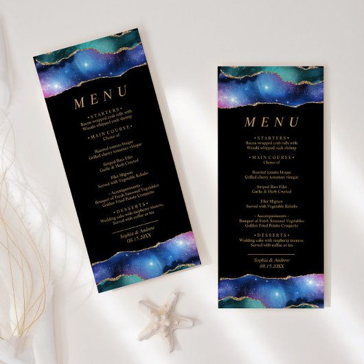 Black & Stars Blue Gold Calligraphy Menu Mariage