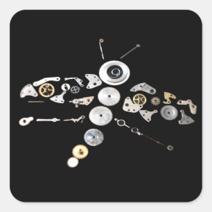 Black Steampunk Dragon Fly Vierkante Sticker