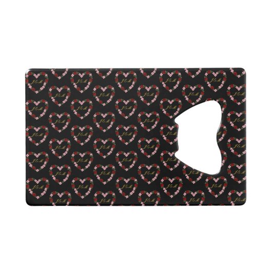 Black steel bottle opener with pink and red hearts (Devant (Horizontal))