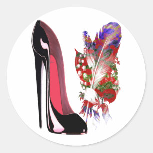 Black Stiletto High Hiel Shoe en Bouquet Ronde Sticker