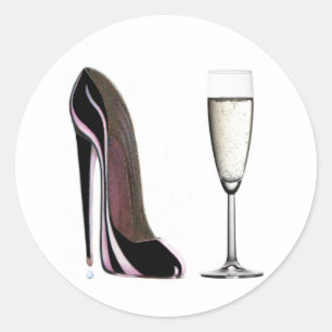 Black Stiletto Shoe en Champagne Glass Ronde Sticker