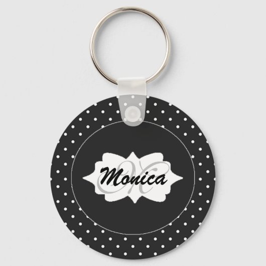 Black Stippen Basic Round Button Sleutelhanger (Voorkant)