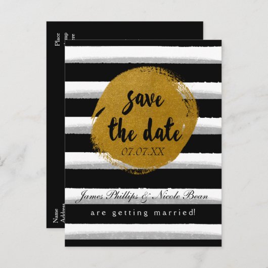 Black Stried & Gold Foil Enregistrer La Carte Post (Devant / Derrière)