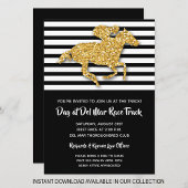 Black Stripe en Gold Glitter Horse Racing Invites