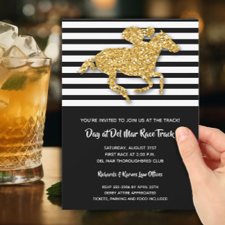 Black Stripe en Gold Glitter Horse Racing Kaart