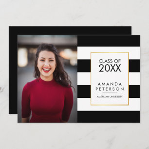 Black Stripe Faux cadre or Graduation Invitation