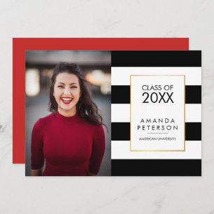 Black Stripe Faux cadre or Graduation Invitation