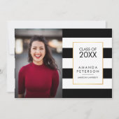 Black Stripe Faux Gold lijst Afstuderen Kaart (Voorkant)