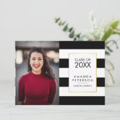 Black Stripe Faux Gold lijst Afstuderen Kaart (Staand voorkant)