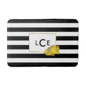 Black Stripe & Faux Gold Peony Monogram Badmat (Voorkant)