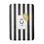 Black Stripe & Faux Gold Peony Monogram Badmat (Voorkant Verticaal)
