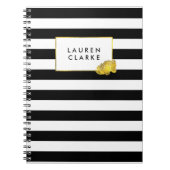 Black Stripe & Faux Gold Peony Notitieboek (Voorkant)