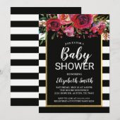 Black Stripe Floral Baby shower Invitation Kaart (Voorkant / Achterkant)