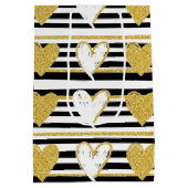 Black Stripe Gold Heart Glam Pattern (1) Medium Cadeauzakje (Achterkant)