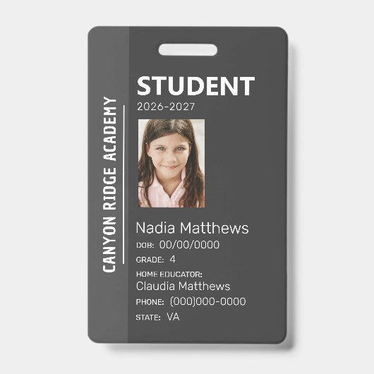 Black Stripe Homeschool Student ID Badge (Voorkant)
