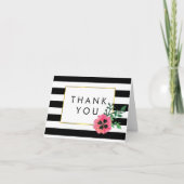 Black Stripe & Pink Floral Merci Cartes (Devant)