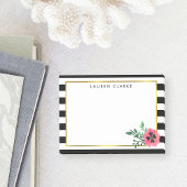 Black Stripe & Pink Floral Sticky Notes