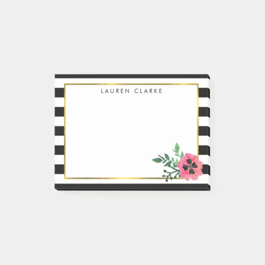 Black Stripe & Pink Floral Sticky Notes (Voorkant)