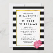 Black Stripe & Pink Peony Bridal Shower Kaart (Voorkant)