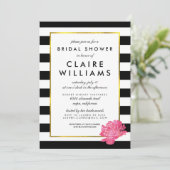 Black Stripe & Pink Peony Bridal Shower Kaart (Staand voorkant)