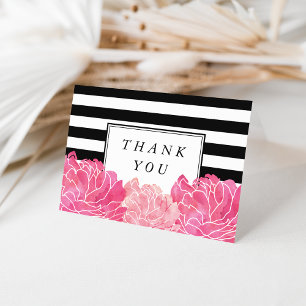 Black Stripe & Pink Peony Hartelijk dank Bedankkaart