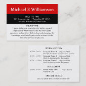 Black Stripe Red RESUME Visitekaartjes (Voorkant / Achterkant)