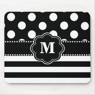 Black Stripe Stippen Monogram Muismat. Muismat