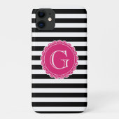 Black Striped Pattern Hot Pink Monogram Case-Mate iPhone Case (Achterkant)